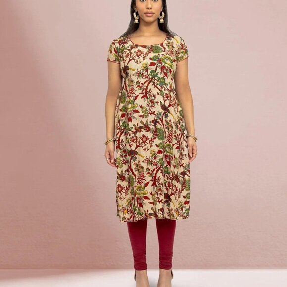 Warm Ivory Printed Indian Kurta | Muvvas Boutique - Picture 3 of 5